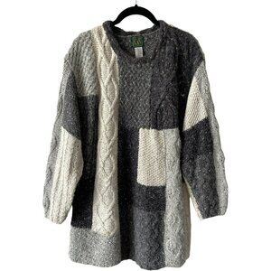 VINTAGE Concept Pullover Sweater Dress Knit Long Sleeve Grey White Small